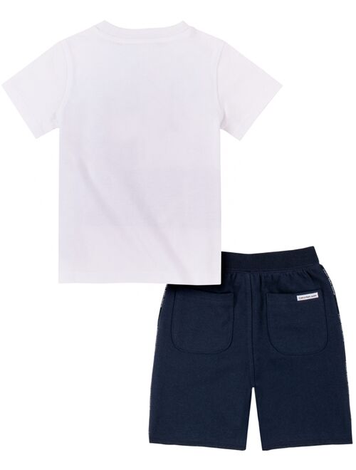 Calvin Klein Little Boys Logo T-shirt and Logo-stripe Terry Shorts, 2 Piece Set