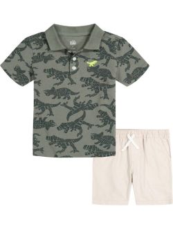 Little Boys Printed Pique Polo Shirt and Twill Shorts, 2 Piece Set