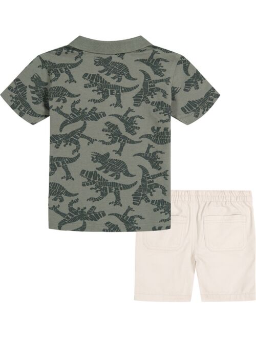 Kids Headquarters Little Boys Printed Pique Polo Shirt and Twill Shorts, 2 Piece Set