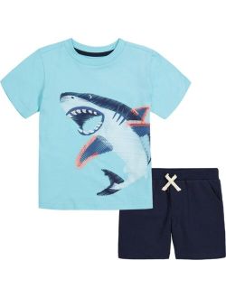 Little Boys 2 Piece Short Sleeve Shark T-shirt and French Terry Shorts Set