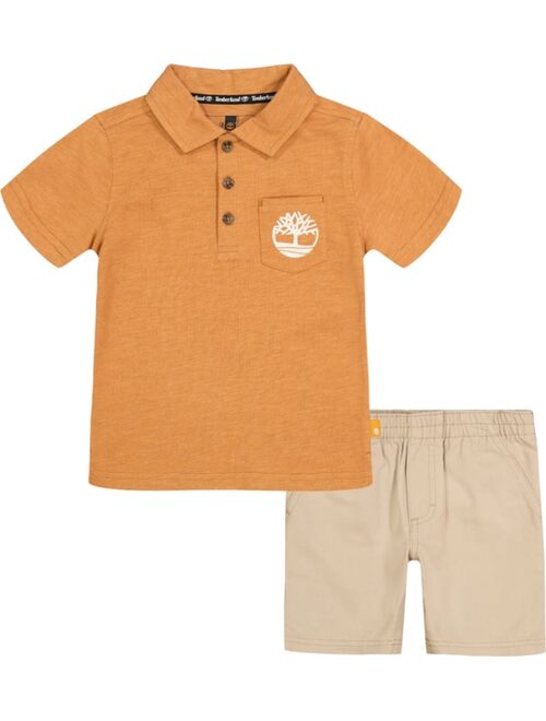 Timberland Little Boys Signature Polo Shirt and Twill Shorts, 2 Piece Set