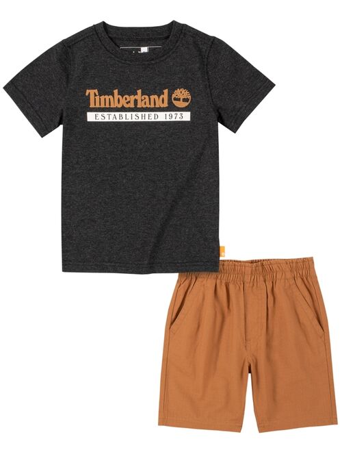 Timberland Little Boys Short Sleeve Signature T-shirt and Ripstop Shorts, 2 Piece Set