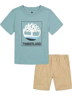 Toddler Boys Short Sleeve Branded T-shirt and Twill Shorts, 2 Piece Set