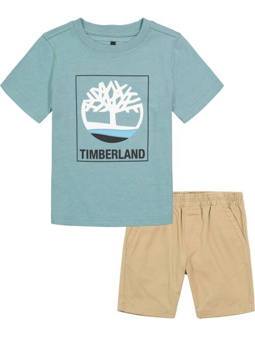 Timberland Toddler Boys Short Sleeve Branded T-shirt and Twill Shorts, 2 Piece Set