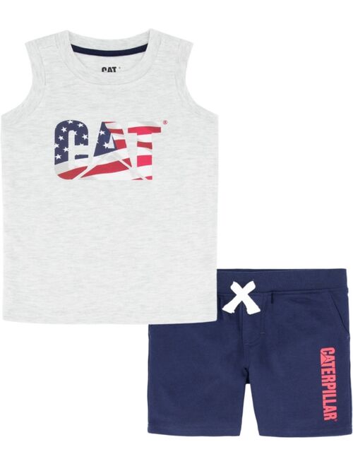 Caterpillar Little Boys Americana Logo Muscle T-shirt and French Terry Shorts Set, 2 Piece