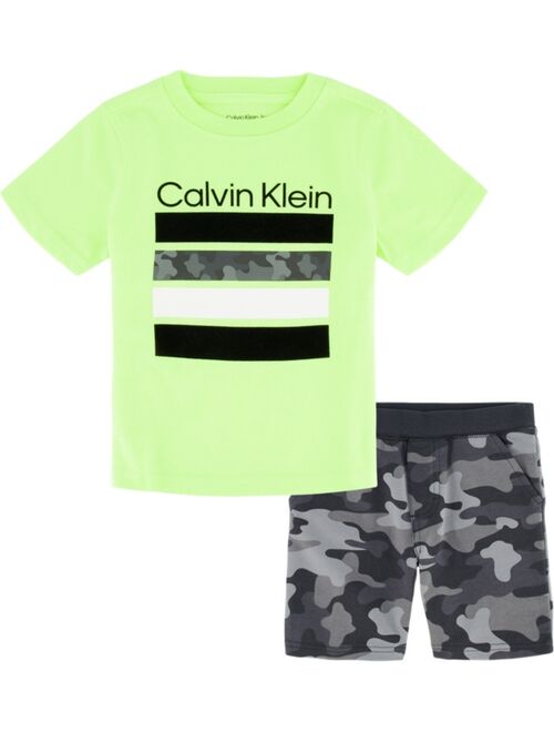 Calvin Klein Toddler Boys Logo T-shirt and Camo Terry Shorts, 2-Piece Set
