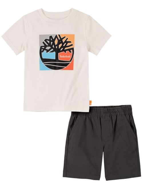 Timberland Little Boys Short Sleeve Colorful Tree T-shirt and Ripstop Shorts, 2 Piece Set