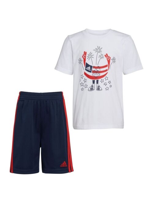 adidas Little Boys Short Sleeve Cotton Graphic T-shirt and Shorts Set, 2 Piece