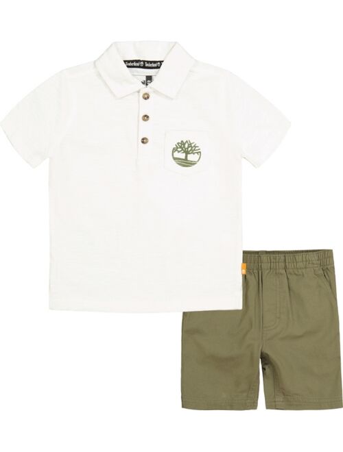 Timberland Toddler Boys Logo Polo Shirt and Twill Shorts, 2 Piece Set