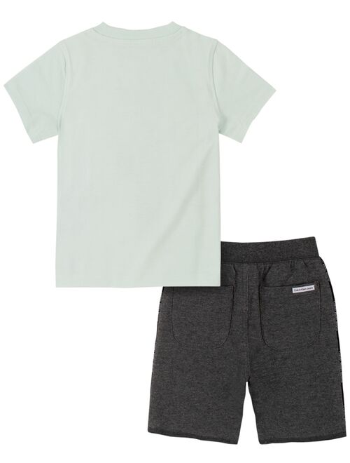 Calvin Klein Little Boys Monogram T-shirt and Logo-stripe Terry Shorts, 2 Piece Set