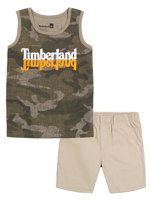 Timberland Toddler Boys Camo Logo Tank and Poplin Shorts, 2 Piece Set