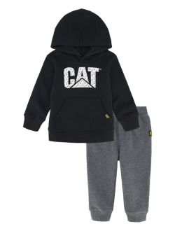 Caterpillar Toddler Boys Big Cat Logo Hoodie with Pull-on Heather Joggers Set, 2 Piece