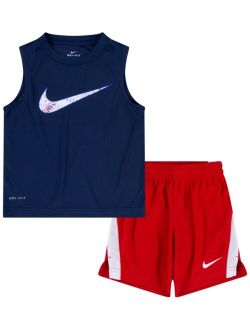 Toddler Boys American Dri-fit Muscle T-shirt and Shorts, 2 Piece Set