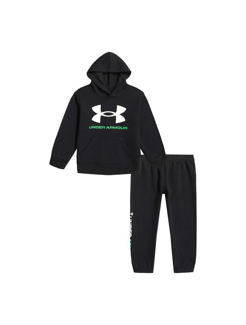 Boys 4-7 Under Armour Black & Green Logo Graphic Hoodie & Wordmark Jogger Pants Set