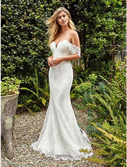 Noras dress Women's Lace Appliques Long Sleeve Mermaid Wedding Dress V Neck Bridal Gowns B131