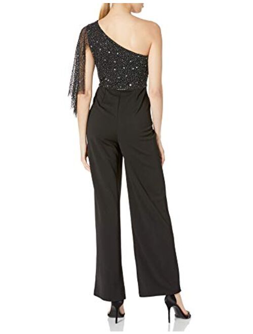 Adrianna Papell womens Beaded One Shoulder Jumpsuit