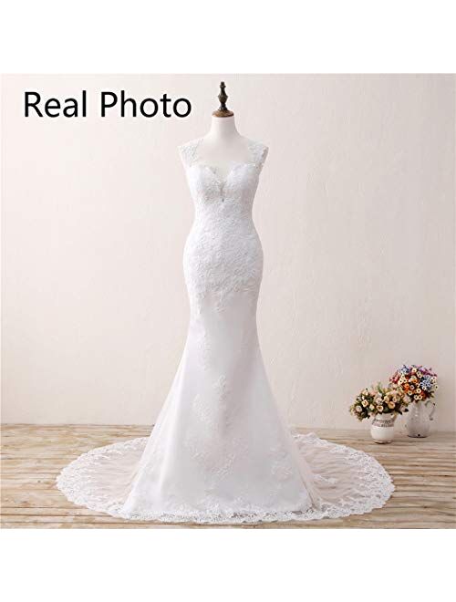 RYANTH Women's Mermaid Wedding Dresses for Bride Sexy Lace Open Back Bridal Gowns