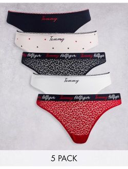 cotton lace and print mix thong 5 pack in multicolor