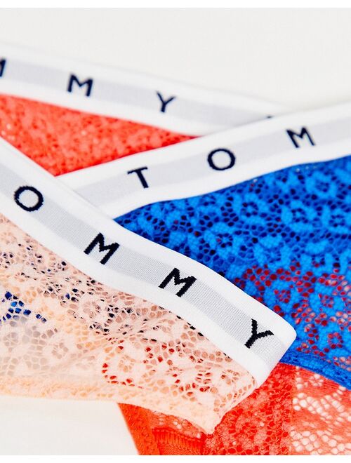 Tommy Hilfiger 3-pack logo lace thongs in blue, coral and peach