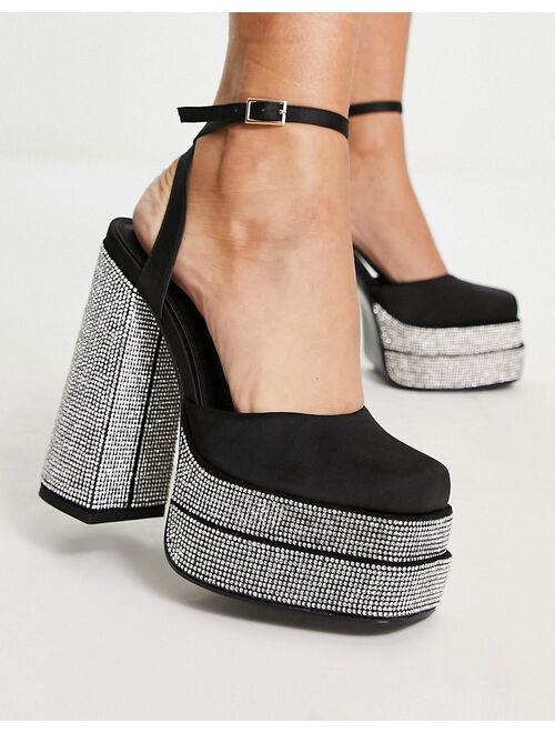 ASOS DESIGN Pluto embellished platform heeled shoes in black