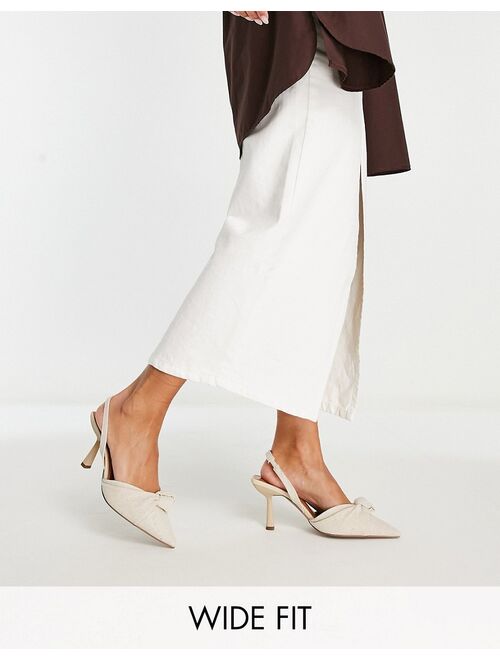 ASOS DESIGN Wide Fit Soraya knotted slingback mid heeled shoes in natural fabrication