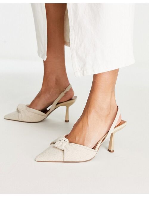 ASOS DESIGN Wide Fit Soraya knotted slingback mid heeled shoes in natural fabrication