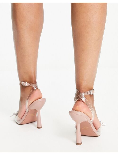 ASOS DESIGN Wide Fit Parker bow embellished heeled shoes in clear