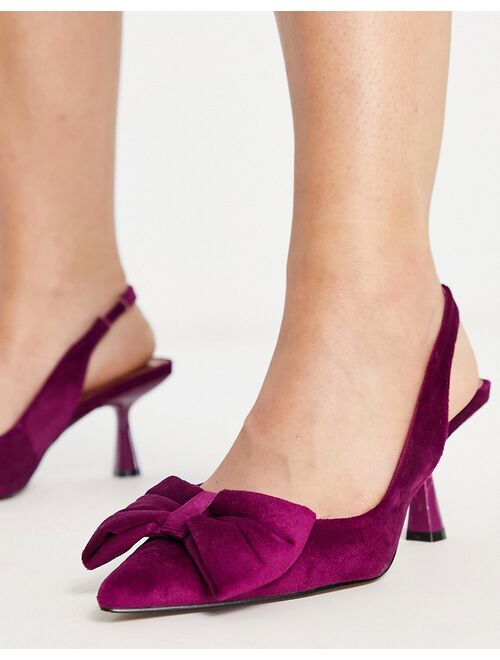 ASOS DESIGN Wide Fit Scarlett bow detail mid heeled shoes in pink