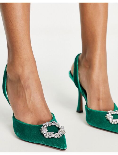 ASOS DESIGN Wide Fit Poppy embellished slingback high heeled shoes in green