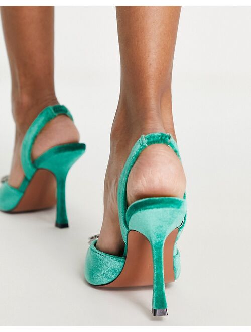 ASOS DESIGN Wide Fit Poppy embellished slingback high heeled shoes in green