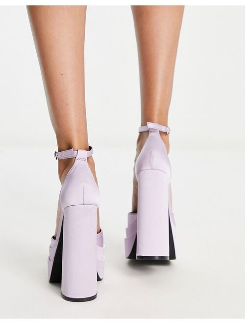 Daisy Street Exclusive double platform heeled shoes in lilac satin