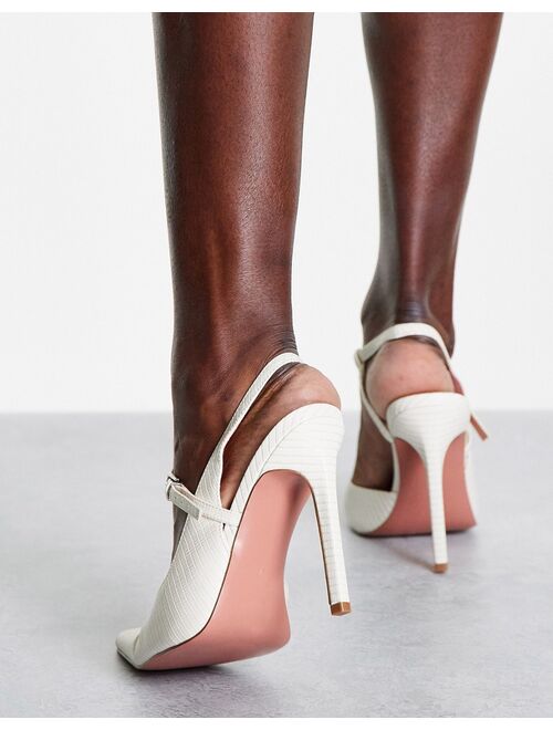 ASOS DESIGN Piano asymmetric high heeled shoes in white