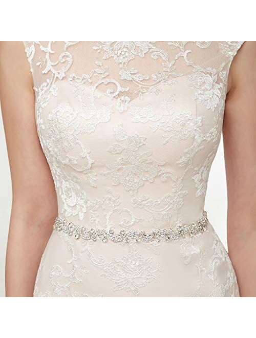 Clothfun Women's Lace Mermaid Wedding Dresses for Bride with Sleeves Bridal Gown