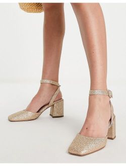 Stelle block heeled mid shoes in glitter
