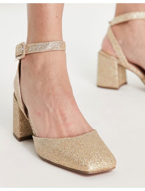 ASOS DESIGN Stelle block heeled mid shoes in glitter