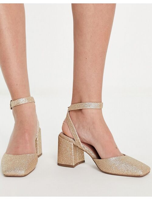 ASOS DESIGN Stelle block heeled mid shoes in glitter