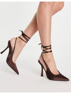 Perry tie leg flared high heeled shoes in brown