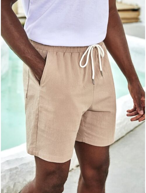 SHEIN Men Tropical Print Shirt & Drawstring Waist Shorts