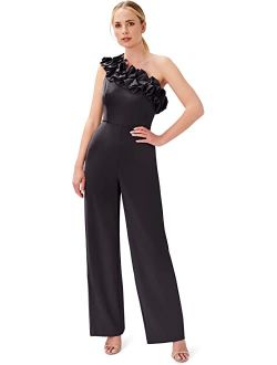 Stretch Crepe Ruffle One Shoulder Jumpsuit