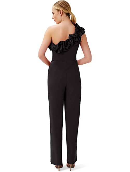 Adrianna Papell Stretch Crepe Ruffle One Shoulder Jumpsuit