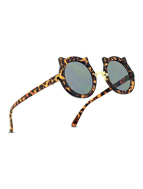 ShadyVEU Girls Round Kitty Cat Ears Cheetah Leopard Colorful Kids Toddler Ages 2 - 7 yr. Sunglasses