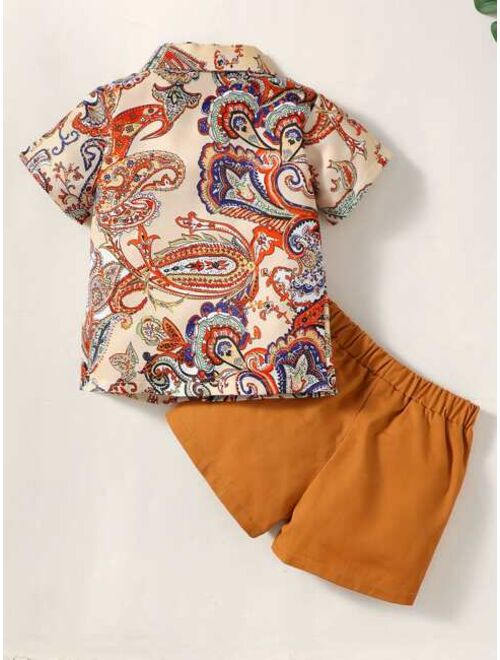 Shein Baby Paisley Floral Print Shirt Shorts