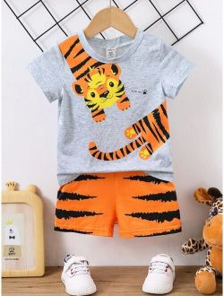 Baby Cartoon Letter Graphic Tee Shorts