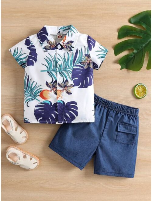 Shein Baby Tropical Print Shirt With Denim Shorts