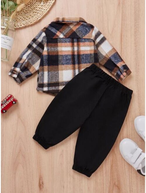 Shein Baby Plaid Overcoat With Pants