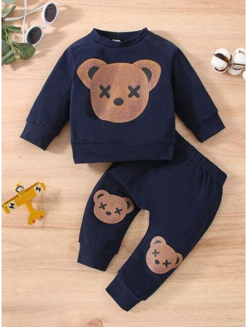 Shein Baby Bear Print Raglan Sleeve Sweatshirt Sweatpants