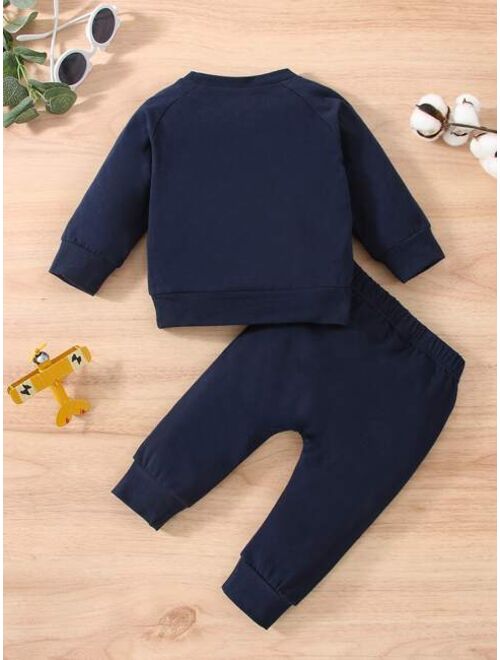 Shein Baby Bear Print Raglan Sleeve Sweatshirt Sweatpants