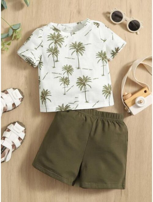 SHEIN Baby Tropical Letter Graphic Tee Shorts