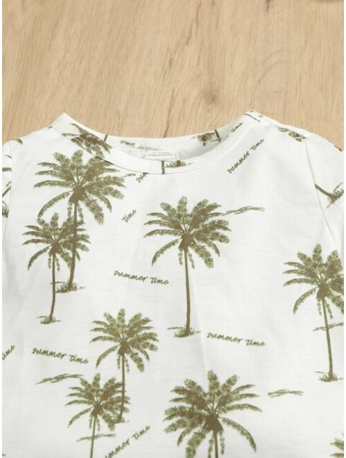 SHEIN Baby Tropical Letter Graphic Tee Shorts