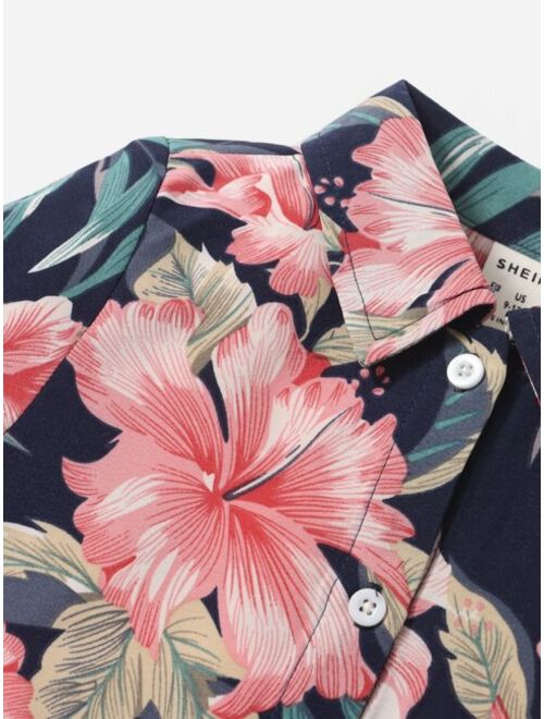 SHEIN Baby Tropical Print Shirt Shorts